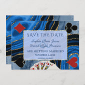 Unieke Navy Blauwe Agate Vegas Poker Bruiloft Save The Date (Voorkant / Achterkant)