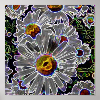Unieke Neon Daisies Poster