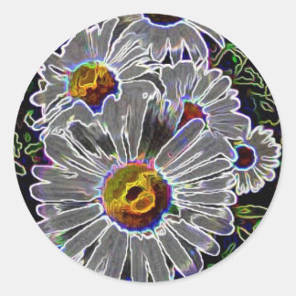 Unieke Neon Daisies Ronde Sticker