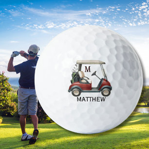 Unieke op maat gemaakte rode kar met monogram naam golfballen