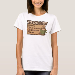 Unieke Oranje KOFFIE SPELEN MET KAT Mode Print T-shirt