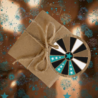 Unieke Patriottische Wagon Wheel Koper & Turquoise Bedankjes Labels