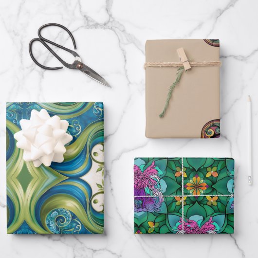 Unieke Patronen Wrapping Paper Flat Sheet Set van  (Voorkant)