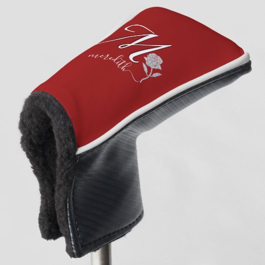 Unieke Red Custom Monogram Name Roos Putter Golfheadcover (3/4 voorkant)