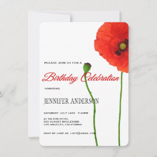 Unieke "Red Poppy Floral Simplicial Birthday Party Kaart