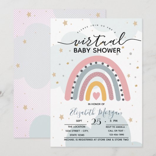 Unieke Regenboog Stippen Virtuele Baby Shower Uitn Kaart (Voorkant / Achterkant)