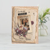 Unieke retro  blush bogundy rozen save the date (Staand voorkant)