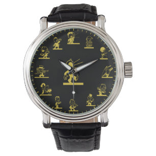 Unieke Retro Gold Cartoon mensen thema Horloge