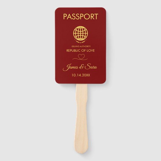 Unieke rode bestemming bruiloft paspoort programma handwaaier (Voorkant)