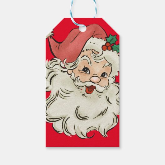 Unieke rode retro kerstman cadeaulabel (Voorkant)