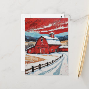Unieke rode winter schuur schildering briefkaart