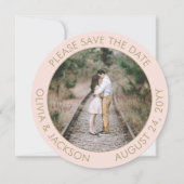 Unieke Ronde Foto Moderne Blush Roze Gouden Bruilo Save The Date (Voorkant)