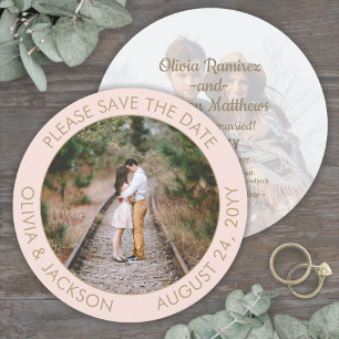 Unieke Ronde Foto Moderne Blush Roze Gouden Trouwf Save The Date
