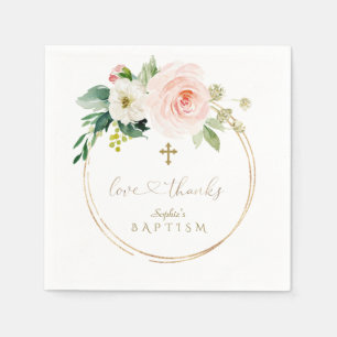 Unieke Roze Bloemengoudkruis Calligrafie Doop Servet