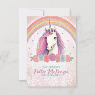 Unieke roze eenhoorn, Rozen, regenboogverjaardag Bedankkaart