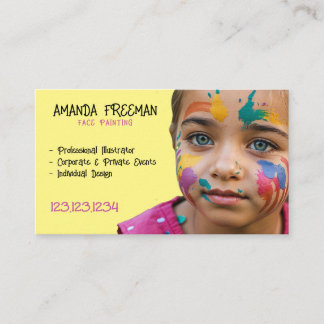 Unieke Roze en Geel Kinder Gezichtsschilder Visitekaartje