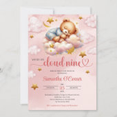 Unieke roze en gouden beren wolk negen Baby shower Kaart (Voorkant)