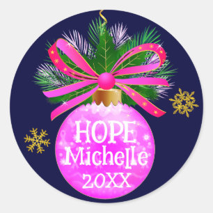 Unieke Roze Lint Bauble Ronde Sticker