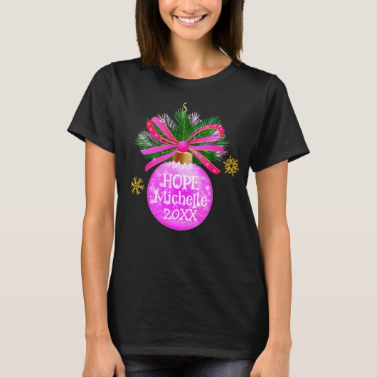 Unieke Roze Lint Bauble T-shirt (Voorkant)