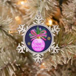 Unieke Roze Lint Bauble Tin Sneeuwvlok Ornament