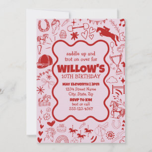 Unieke roze paard meisje ruitersport verjaardag kaart