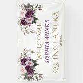 Unieke Roze Paarse Floral Quinceañera Welkomstteke Spandoek (Verticaal)