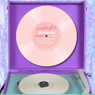 Unieke roze vinylplaat muziek verjaardagsuitnodigi kaart