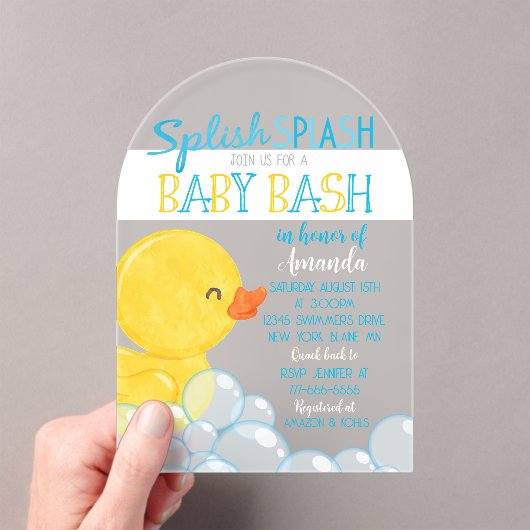 Unieke Rubber Ducky Baby shower Acryl Uitnodiging Acryl Uitnodigingen (Insitu (Draagbaar))