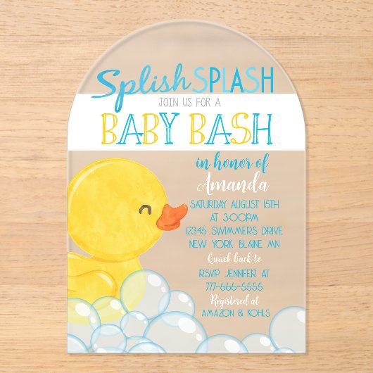 Unieke Rubber Ducky Baby shower Acryl Uitnodiging Acryl Uitnodigingen (Voorkant)