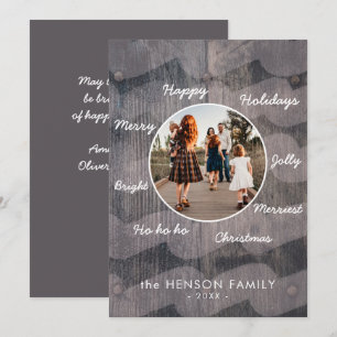 Unieke Rustieke Houten Kerst Familie Foto Vakantie Feestdagenkaart