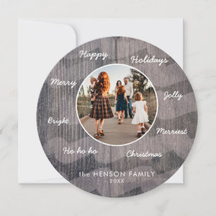 Unieke Rustieke Houten Kerst Wensen Familie Foto Feestdagenkaart