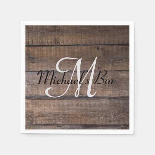 Unieke Rustieke Houten Trouw Monogram Servet (Voorkant)