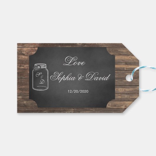 Unieke Rustische Mason Jar Chalkboard Weddenschap Cadeaulabel (Voorkant (Horizontaal))