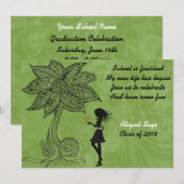 Unieke Silhouette Meisje Bloem Afstuderen Uitnodig Kaart (Voorkant / Achterkant)