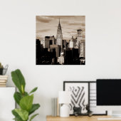 Unieke Square Sepia New York Ink Sketch Poster (Thuiskantoor)