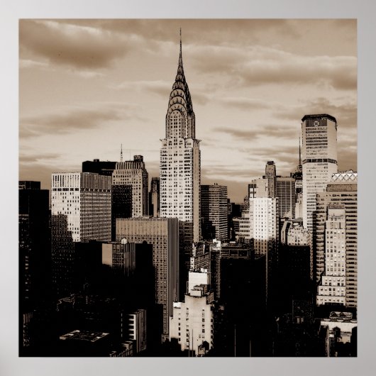 Unieke Square Sepia New York Ink Sketch Poster (Voorkant)