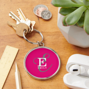Unieke Stijlvolle Monogram Typografie Hot Pink Sleutelhanger