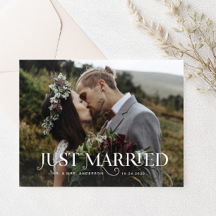 Unieke stijlvolle tekst en foto   Just Married Briefkaart
