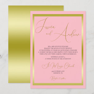 Unieke Stoffige Roze & Gouden Huwelijksuitnodiging Kaart