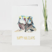 Unieke Strand Kerst Kaarten Waterverf Pelicans (Voorkant)