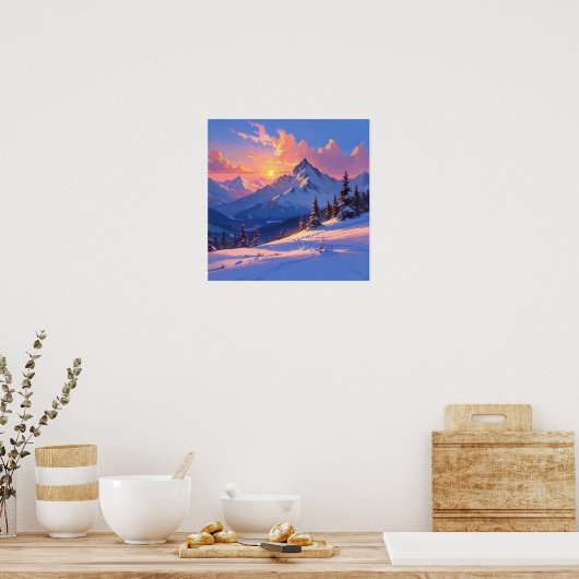 Unieke Sunset Mountain Landscape Schilderij Poster (Keuken)