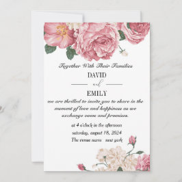 Unieke trouwuitnodiging met rode en witte rozen save the date