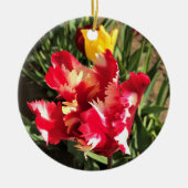 Unieke Tulp met rood en wit Keramisch Ornament (Voorkant)