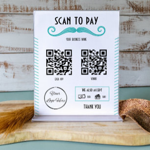 Unieke turquoise 2 QR code barber shop scan te bet Poster