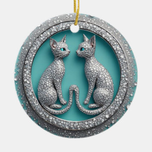 Unieke Twin Crystal Kat Ornament Sieraden Beeldhou