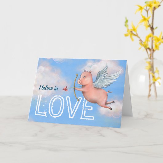 Unieke Valentijnsdag van de Flying Pig Cupid Love Kaart (Gele Bloem)