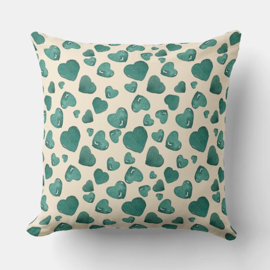 Unieke Valentijnsdag Waterverf Groene Hart Kussen (Voorkant)