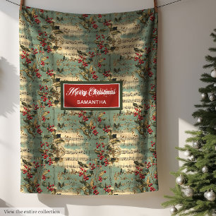 Unieke Vintage Christmas Carols Holly Berry Gooi Fleece Deken