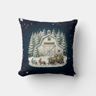 Unieke vintage kerstlandschap kussen