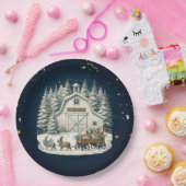 Unieke vintage kerstlandschap papieren bordje (Feest)